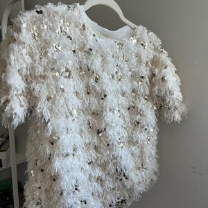 Zara Kids White Sequin Short Sleeve Tee